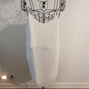 BCBG White Pleated Tank Dress Elegant Size M Adjustable